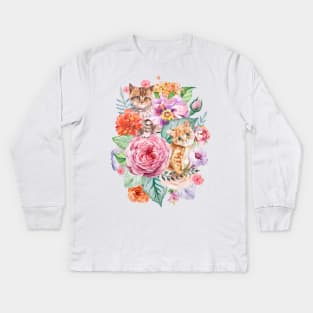 Kittens in flowers I Kids Long Sleeve T-Shirt